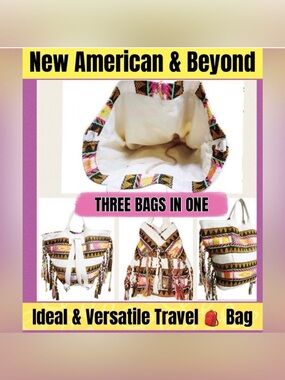 🔥🔥NWT American And Beyond Travel Three Bags In One Boho-Fringed Backpac